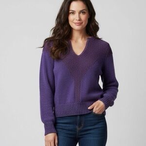 80s Vintage Nannell Purple Violet V-Neck Sweater Woven Size S